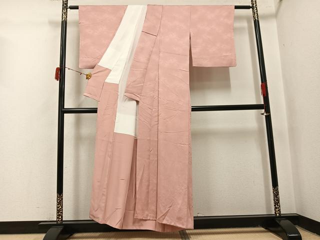 平和屋着物●上質な色無地　笹竹地紋　ときがら茶色　正絹　逸品　AABJ1382ph