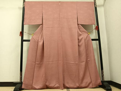 平和屋着物●上質な色無地　霞地紋　宍色　正絹　逸品　AABJ1384ph