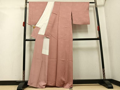 平和屋着物●上質な色無地　霞地紋　宍色　正絹　逸品　AABJ1384ph
