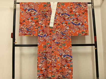 平和屋着物●アンティーク　大正ロマン　長襦袢　袷　貝桶草花文　正絹　逸品　AABJ1390ph