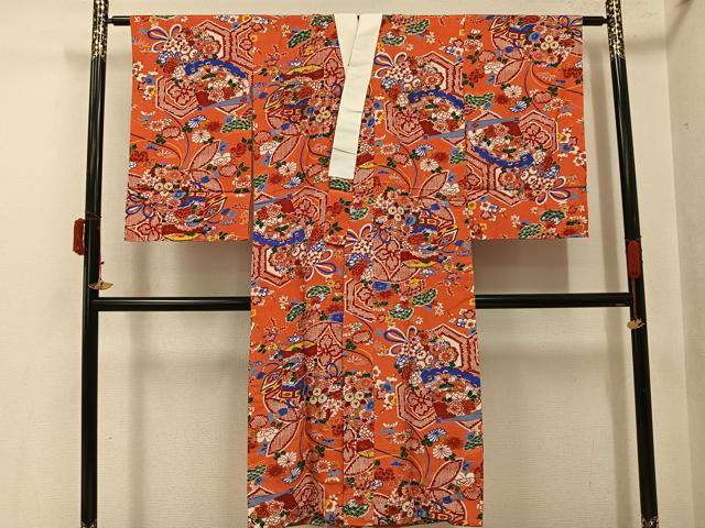 平和屋着物●アンティーク　大正ロマン　長襦袢　袷　貝桶草花文　正絹　逸品　AABJ1390ph