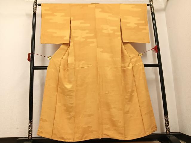 平和屋着物●上質な色無地　エ霞地紋　杏色　正絹　逸品　AABJ1395ph