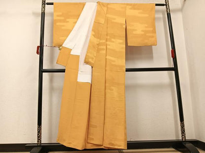 平和屋着物●上質な色無地　エ霞地紋　杏色　正絹　逸品　AABJ1395ph