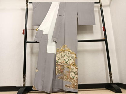 平和屋着物●色留訪問着　菊草花図屏風　本金箔　正絹　逸品　AABJ1396ph