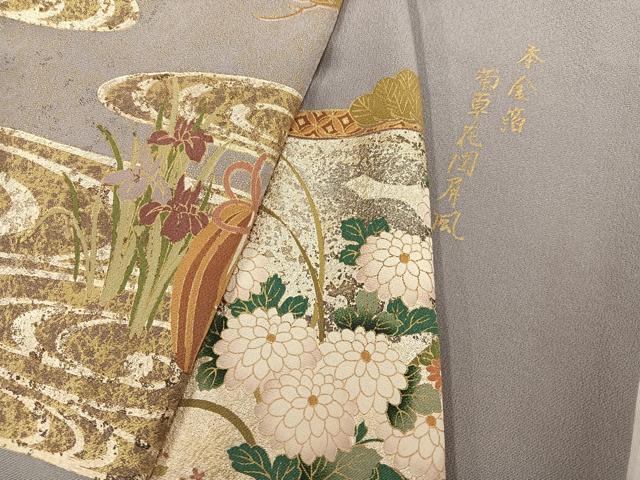 平和屋着物●色留訪問着　菊草花図屏風　本金箔　正絹　逸品　AABJ1396ph