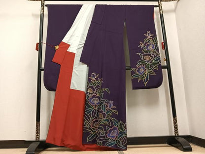 平和屋着物●豪華振袖　草花文　暈し染め　金彩　正絹　逸品　AABJ1398ph