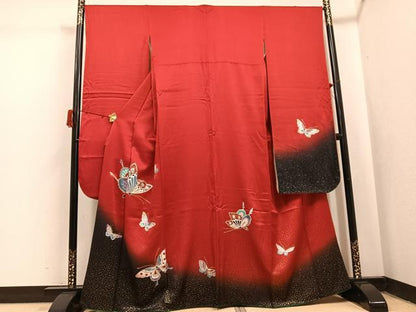 平和屋着物●豪華振袖　舞蝶文　暈し染め　金銀彩　正絹　逸品　AABJ1399ph