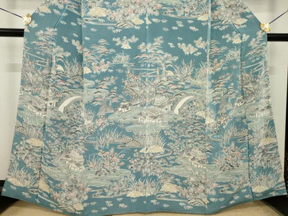 平和屋着物●訪問着　友禅　流水風景文　鬼しぼ縮緬　正絹　逸品　AABJ1401ck