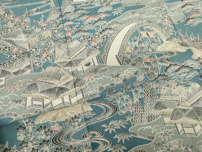 平和屋着物●訪問着　友禅　流水風景文　鬼しぼ縮緬　正絹　逸品　AABJ1401ck