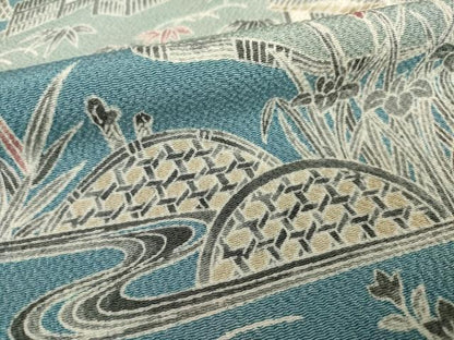 平和屋着物●訪問着　友禅　流水風景文　鬼しぼ縮緬　正絹　逸品　AABJ1401ck
