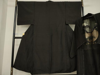 平和屋着物●男性　紬　アンサンブル　赤墨色　正絹　逸品　未使用　AABJ1403ck