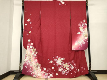 平和屋着物●豪華振袖　舞桜文　暈し染め　金彩　正絹　逸品　AABJ1404ck