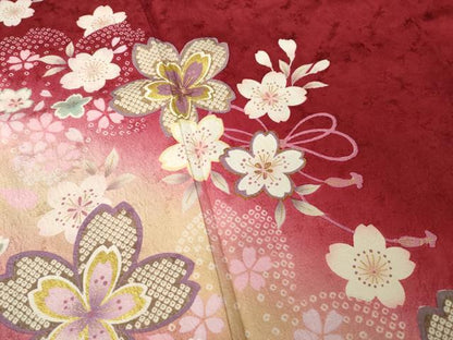 平和屋着物●豪華振袖　舞桜文　暈し染め　金彩　正絹　逸品　AABJ1404ck