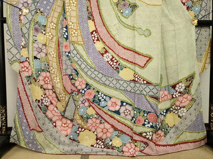 平和屋着物●豪華振袖　総絞り　束ね熨斗吉祥花文　金彩　正絹　逸品　AABJ1406ck
