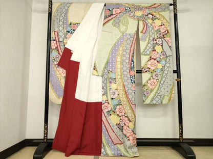 平和屋着物●豪華振袖　総絞り　束ね熨斗吉祥花文　金彩　正絹　逸品　AABJ1406ck
