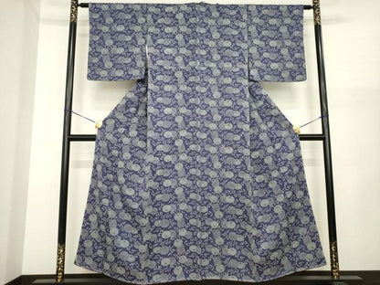 平和屋着物●上質な小紋　型染め　菊　正絹　逸品　未使用　AABJ1407ck