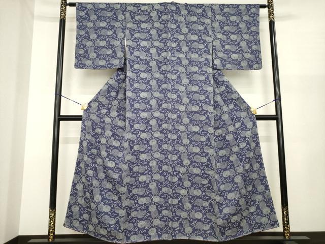 平和屋着物●上質な小紋　型染め　菊　正絹　逸品　未使用　AABJ1407ck