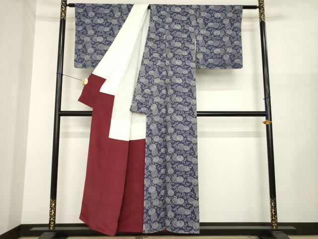 平和屋着物●上質な小紋　型染め　菊　正絹　逸品　未使用　AABJ1407ck