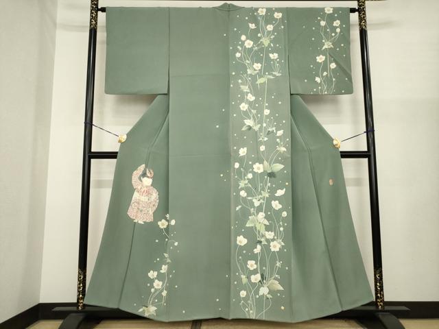 平和屋着物●二代目・由水十久　本加賀友禅　訪問着　秋明菊　童子　正絹　逸品　AABJ1408ck