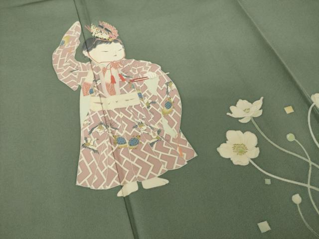 平和屋着物●二代目・由水十久　本加賀友禅　訪問着　秋明菊　童子　正絹　逸品　AABJ1408ck