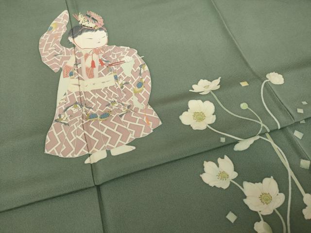 平和屋着物●二代目・由水十久　本加賀友禅　訪問着　秋明菊　童子　正絹　逸品　AABJ1408ck