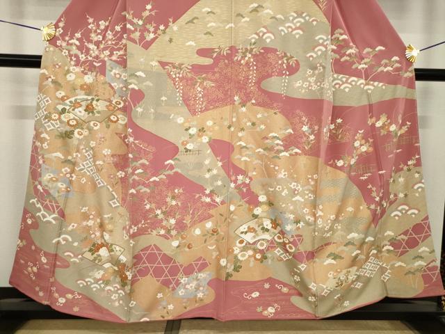 平和屋着物●訪問着　駒刺繍　地紙花文　金彩　正絹　逸品　AABJ1409ck