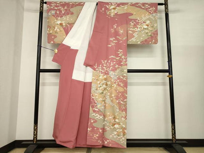 平和屋着物●訪問着　駒刺繍　地紙花文　金彩　正絹　逸品　AABJ1409ck