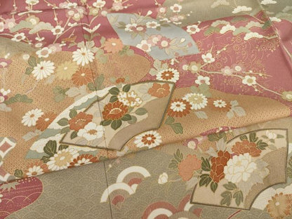 平和屋着物●訪問着　駒刺繍　地紙花文　金彩　正絹　逸品　AABJ1409ck
