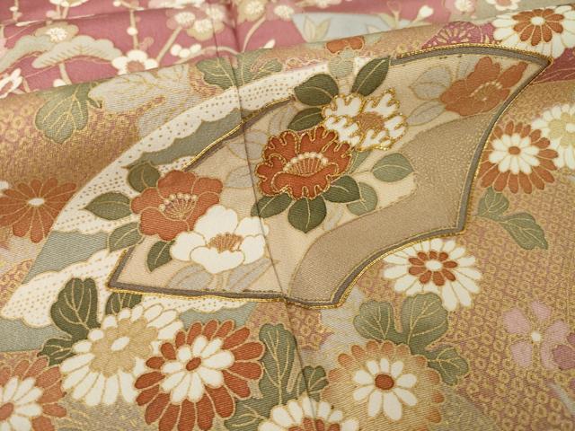 平和屋着物●訪問着　駒刺繍　地紙花文　金彩　正絹　逸品　AABJ1409ck