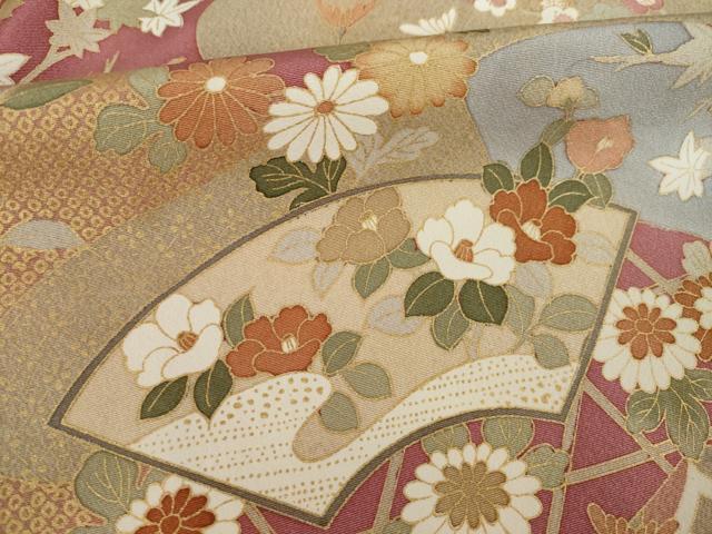 平和屋着物●訪問着　駒刺繍　地紙花文　金彩　正絹　逸品　AABJ1409ck