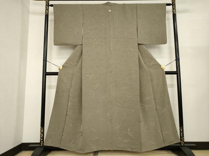 平和屋着物●上質な色無地　舞葉地紋　樺茶色　正絹　逸品　AABJ1411ck