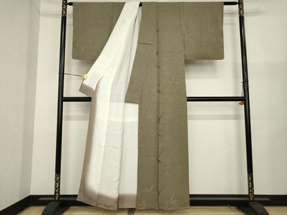 平和屋着物●上質な色無地　舞葉地紋　樺茶色　正絹　逸品　AABJ1411ck
