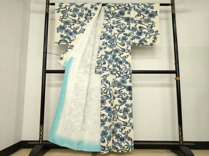 平和屋着物●上質な小紋　型染め　松竹梅流水花文　正絹　逸品　AABJ1417ck