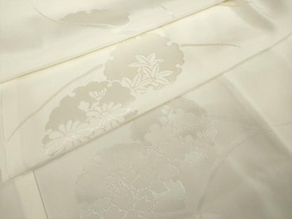 平和屋着物●長襦袢　袷　雪輪重ね芝花地紋　生成り色　さが美扱い　正絹　逸品　AABJ1420ck
