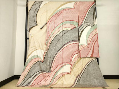 平和屋着物●豪華振袖　総絞り　立波文　金彩　仮絵羽　逸品　未使用　AABJ1421ck