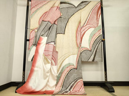 平和屋着物●豪華振袖　総絞り　立波文　金彩　仮絵羽　逸品　未使用　AABJ1421ck