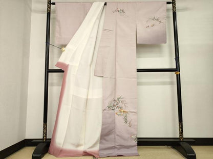 平和屋着物●訪問着　紬地　蘇州刺繍　金魚　伊と幸　反端付き　正絹　逸品　未使用　AABJ1428ck