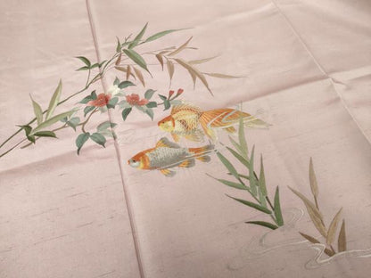 平和屋着物●訪問着　紬地　蘇州刺繍　金魚　伊と幸　反端付き　正絹　逸品　未使用　AABJ1428ck