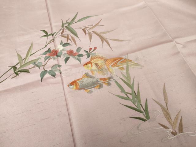 平和屋着物●訪問着　紬地　蘇州刺繍　金魚　伊と幸　反端付き　正絹　逸品　未使用　AABJ1428ck