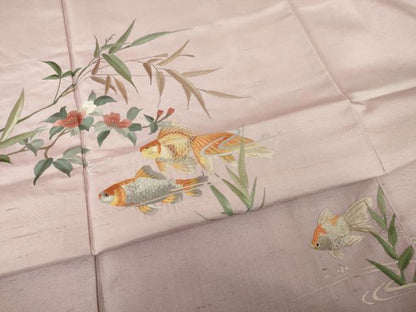 平和屋着物●訪問着　紬地　蘇州刺繍　金魚　伊と幸　反端付き　正絹　逸品　未使用　AABJ1428ck