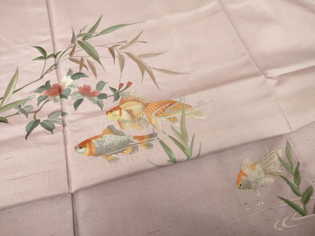 平和屋着物●訪問着　紬地　蘇州刺繍　金魚　伊と幸　反端付き　正絹　逸品　未使用　AABJ1428ck