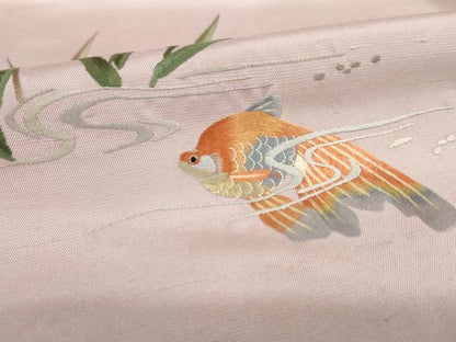 平和屋着物●訪問着　紬地　蘇州刺繍　金魚　伊と幸　反端付き　正絹　逸品　未使用　AABJ1428ck