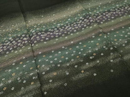 平和屋着物●訪問着　寿光織　横段花文　黒地　金銀糸　ロング丈　正絹　逸品　AABJ1432ck