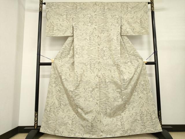 平和屋着物●本場大島紬　白大島　総絣　風景文　正絹　逸品　AABJ1434ck