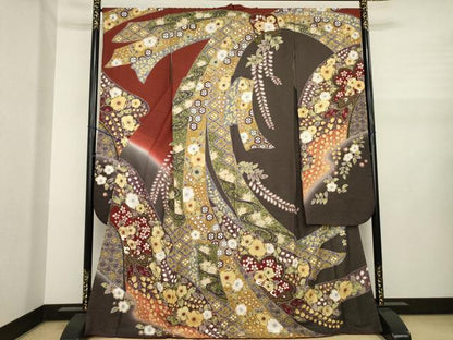 平和屋着物●豪華振袖　辻が花　流水花文　金通し地　正絹　逸品　AABJ1435ck