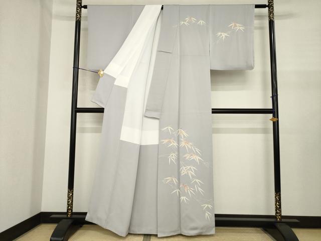 平和屋着物●訪問着　駒刺繍　笹　正絹　逸品　AABJ1436ck