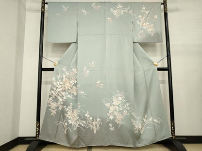 平和屋着物●訪問着　駒刺繍　草花文　金彩　正絹　逸品　AABJ1438ck