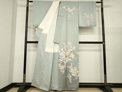 平和屋着物●訪問着　駒刺繍　草花文　金彩　正絹　逸品　AABJ1438ck