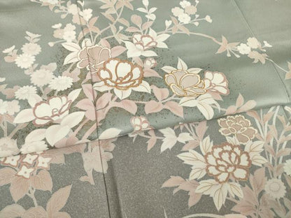 平和屋着物●訪問着　駒刺繍　草花文　金彩　正絹　逸品　AABJ1438ck
