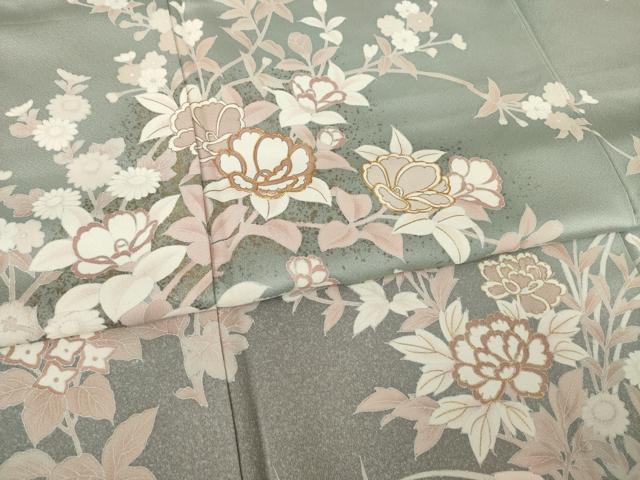 平和屋着物●訪問着　駒刺繍　草花文　金彩　正絹　逸品　AABJ1438ck